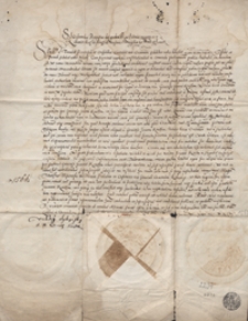 Zygmunt August, kr&oacute;l Polski, zawiadamia magistrat miasta Krakowa, że zawarł z pewnymi kupcami zagranicznymi umowę o wyw&oacute;z wosku z Polski a jej wykonanie powierzył Janowi Kmicie