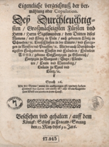 Eigentliche verzeichnusz der vermählung oder Copulation Dess Durchleuchtigsten [...] Sigismunden dem Dritten [...] mit [...] Anna [...]geborne Ertzherzogin zu Osterreich [...]