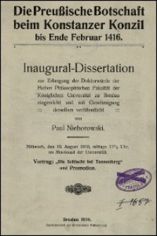 Die Preu&szlig;ische Botschaft beim Konstanzer Konzil bis Ende Februar 1416