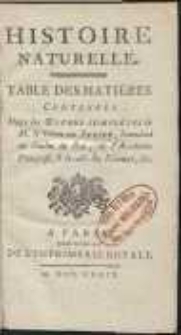 Histoire Naturelle. Table De Matières Contenues Dans Les Oeuvres Complètes de [...] Buffon [...]