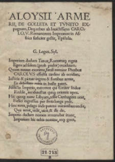 Aloysii Armerii De Golleta Et Tuneto Expugnato Deq[ue] rebus ab [&hellip;] Carolo V. Romanorum imperatore in Africa [&hellip;] gestis Epistola