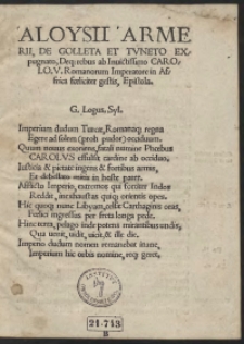 Aloysii Armerii De Golleta Et Tuneto Expugnato Deq[ue] rebus ab […] Carolo V. Romanorum imperatore in Africa […] gestis Epistola