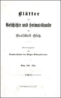 Blätter für Geschichte und Heimatskunde der Grafschaft Glatz