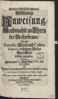 Leonhard Christoph Sturms Vollständige Anweisung, Grabmahle zu Ehren der Verstorbenen, Wie auch Parade-Betten und Castra Doloris, verstorbener Fürsten Denck-Säule behörig anzugeben [...]