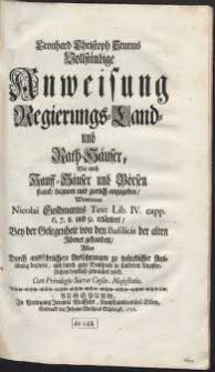Leonhard Christoph Sturms Vollst&auml;ndige Anweisung Regierungs-, Land- und Rath-H&auml;user, Wie auch Kauff-H&auml;user und B&ouml;rsen starck, bequem und zierlich anzugeben [...]