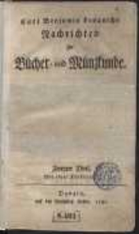 Carl Benjamin Lengnichs Nachrichten zur B&uuml;cher- und M&uuml;nzkunde. T. 2