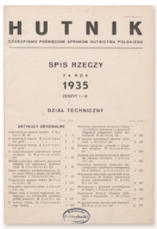 Hutnik : czasopismo poświęcone sprawom hutnictwa polskiego. R. 7, styczeń 1935, Zeszyt 1