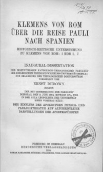 Klemens von Rom über die Reise Pauli nach Spanien : historisch-kritische Untersuchung zu Klemens von Rom: 1 Kor 5,7