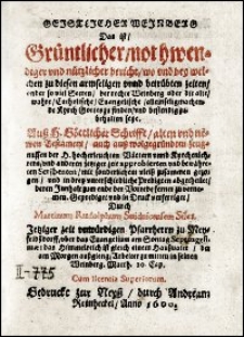 Geistlicher Weinberg : Das ist Grüntlicher, notwendiger vnd nützlicher bericht, wo vnd bey welchen zu diesen armseligen [...] zeiten, vnder so viel Secten, der rechte Weinberg oder die alte, wahre, Catholische, Euangelische [...] Kyrch Gottes zu finden vnd bestendig zu behalten seye : Auß H. Göttlicher Schrifft, alten vnd newen Testament, auch auß [...] zeugnussen der H. [...] Vättern vnnd Kyrch enlehrern [...] zusammen gezogen vnd in drey [...] Predigten abgetheilet [...]