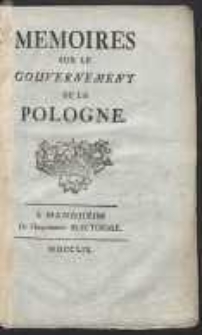 Memoires Sur Le Gouvernement De La Pologne