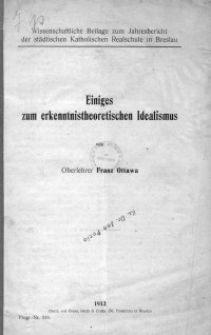 Einiges zum erkenntnistheoretischen Idealismus