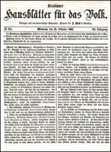 Breslauer Hausbl&auml;tter f&uuml;r das Volk. Jg. 3, Nr. 85 (1865)