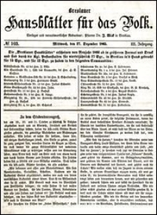 Breslauer Hausbl&auml;tter f&uuml;r das Volk. Jg. 3, Nr. 103 (1865)