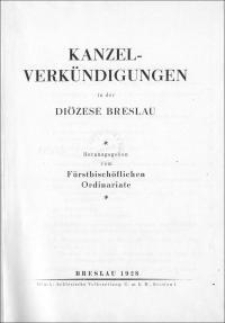 Kanzelverkündigungen in der Diözese Breslau / hrsg. vom Fürstbischöflichen Ordinariate