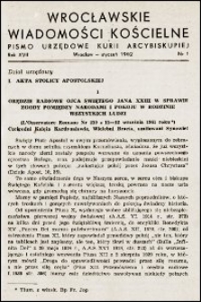 Wrocławskie Wiadomości Kościelne. R. 17, 1962, nr 1