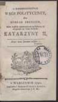 O Niebespieczenstwie Wagi Polityczney albo Wykład Przyczyn, Które zepsuły równoważność na Północy, od wstąpienia na Tron Rossyiski Katarzyny II