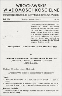 Wrocławskie Wiadomości Kościelne. R. 25, 1970, nr 12