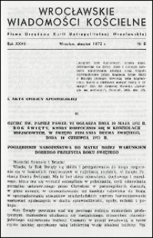 Wrocławskie Wiadomości Kościelne. R. 28, 1973, nr 8