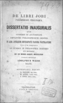 De Libri Jobi paraphrasi Chaldaica : dissertatio inauguralis