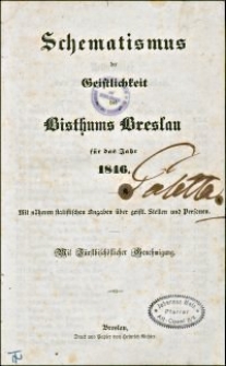 Schematismus der Geistlichkeit des Bisthums Breslau für das Jahr 1846