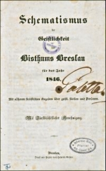 Schematismus der Geistlichkeit des Bisthums Breslau für das Jahr 1846