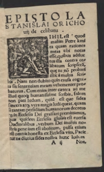 Epistola Stanislai Orichowii de celibatu