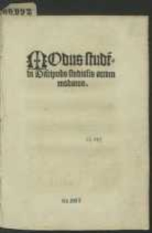 Modus stude[n]di Discipulis studiosis accomodatus