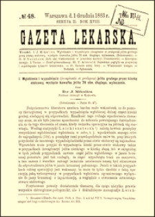 Wgłobienie i wypadnięcie (invaginatio et prolapsus) jelita grubego przez kiszkę stolcową; wycięcie kawałka jelita 76 ctm. długiego; wyleczenie, Gazeta Lekarska, 1883, R. 18, nr 48, s. 921-925