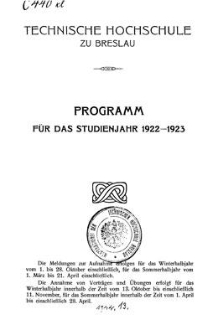 Programm f&uuml;r das studienjahr 1922-1923
