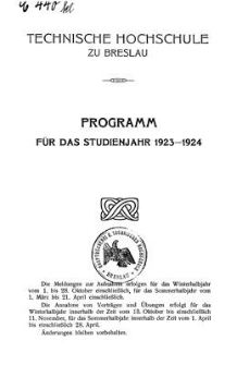 Programm für das studienjahr 1923-1924