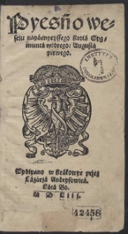 Pyesń o weselu nayaśnyeyszego Krola Sygmunta wt&oacute;rego, Augusta pirwego