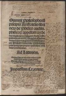 Summi Ppilosophoru[m] [!] pri[n]cipis Aristotelis libri octo de Phisico auditu