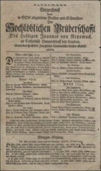 Verzeichniß derer in Gott abgelebten Brüder und Schwestern Der Hochlöblichen Brüderschafft Des Heiligen Joannis von Nepomuck zu Catholisch Hennersdorff bey Lauban, Unter das Hochlöbl. Jungfräul. Laubanische Kloster-Gestifft gehörig
