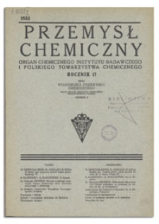 Wiadomości Przemysłu Chemicznego : Organ Związku Przemysłu Chemicznego Rzeczypospolitej Polskiej. R. VIII, 1 października 1933, nr 19