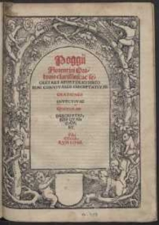 Poggii Florentini Oratoris clarissimi [...] Historiae Convivales Disceptativae, Orationes, Invectivae, Epistolae, Descriptiones Qvaedam Et Faceciarvm Liber