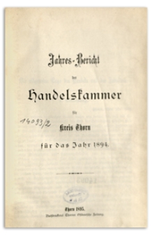 Jahresbericht der Handelskammer zu Thorn für das Jahr 1894