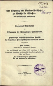Der Ursprung der Marien-Wallfahrt zu Wartha in Schlesien : eine quellenkritische Untersuchung