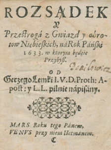 Kalendarz świąt rocznych na rok 1633 Grzego Lemki