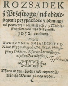 Kalendarz Świąt Rocznych Z Wyborami Czasów I Z Aspekty na rok 1632 Przez Wawrzyńca Świczkowica