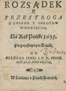 Kalendarz świąt rocznych na rok 1635 Grzego Lemki