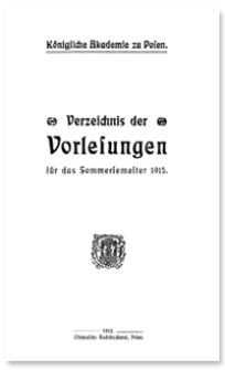 Verzeichnis der Vorlesungen für das Sommersemester 1915