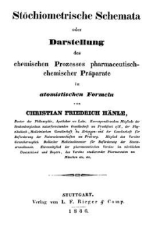 Stöchiometrische Schemata oder Darstellung des chemischen Prozessen pharmaceutisch-chemischer Präparate in atomistischen Formeln