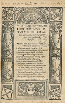 C[aii] Plinii Secundi Liber Septimus Naturalis Historiae Cum Annotationibus [...] Volfgangi Guglinger quam emendatissime impressus