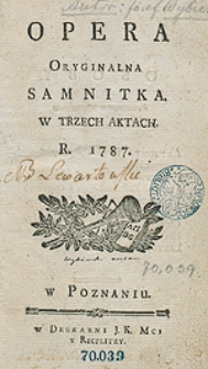 Opera Oryginalna Samnitka W Trzech Aktach