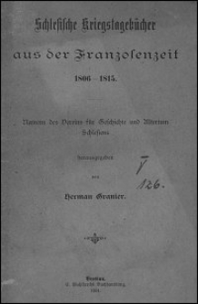 Schlesische Kriegstagebücher aus der Franzosenzeit 1806-1815
