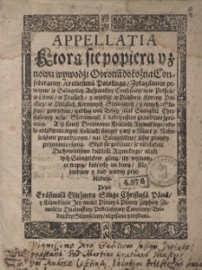 Appellatia, Którą się popiera y znowu wywodzi Obrona dołożna Confederatiey Kroliestwa Polskiego [...] Przez Erasmusa Glicznera