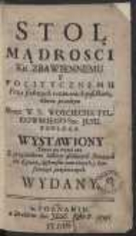 Stoł Mądrosci Ku Zbawiennemu Y Politycznemu Przy stołowych rozmowach posiłkowi [&hellip;] Wystawiony. Teraz po trzeci raz [&hellip;] Wydany