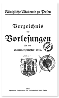 Verzeichnis der Vorlesungen für das Sommersemester 1917