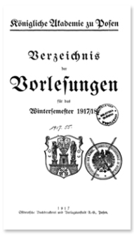 Verzeichnis der Vorlesungen für das Wintersemester 1917/18