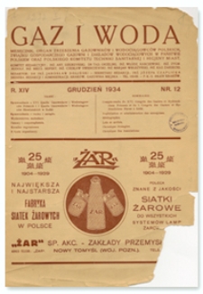 Gaz i Woda. R. XIV, grudzień 1934, Nr 12